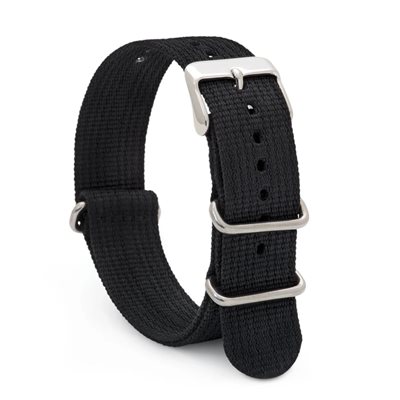 Nato-Style Nylon Watchbands 20mm Silver Buckle, Black