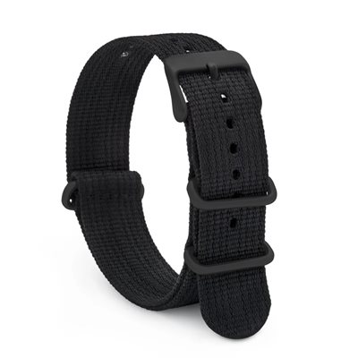 Nato-Style Nylon Watchbands 22mm Black Buckle, Black