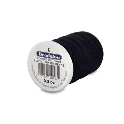 Silk bead cord / spool, Size E, 0.33 mm, Black