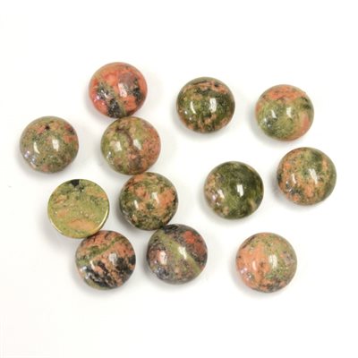 Épidote, 7.0mm, Rond, Cabochon, Vert et Rouge