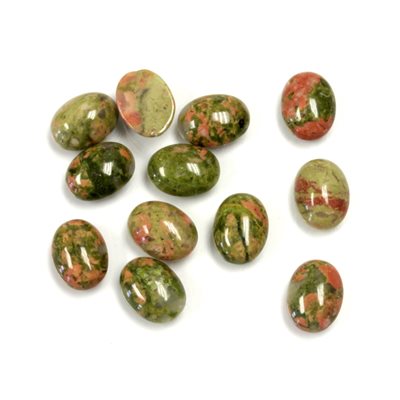 Épidote, 8mmx6mm, Ovale, Cabochon, Vert et Rouge