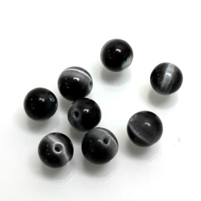 Cat Eye, Synthetic, 8.0mm, Bead, Half Drilled, Dark Gray